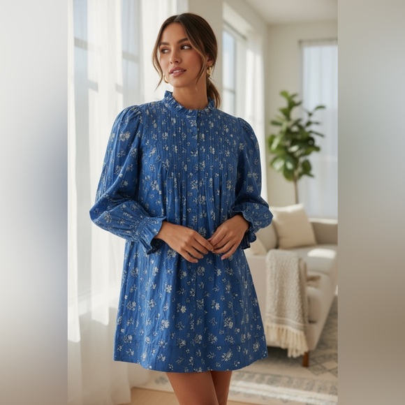 Dôen Dulcie Dress in Blue Bouton De Rose Size XL - Picture 11 of 12